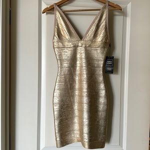 Herve Leger Gold Foil Bandage Dress